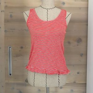 Madewell Red and White Striped Ruffle Hem Tank Top